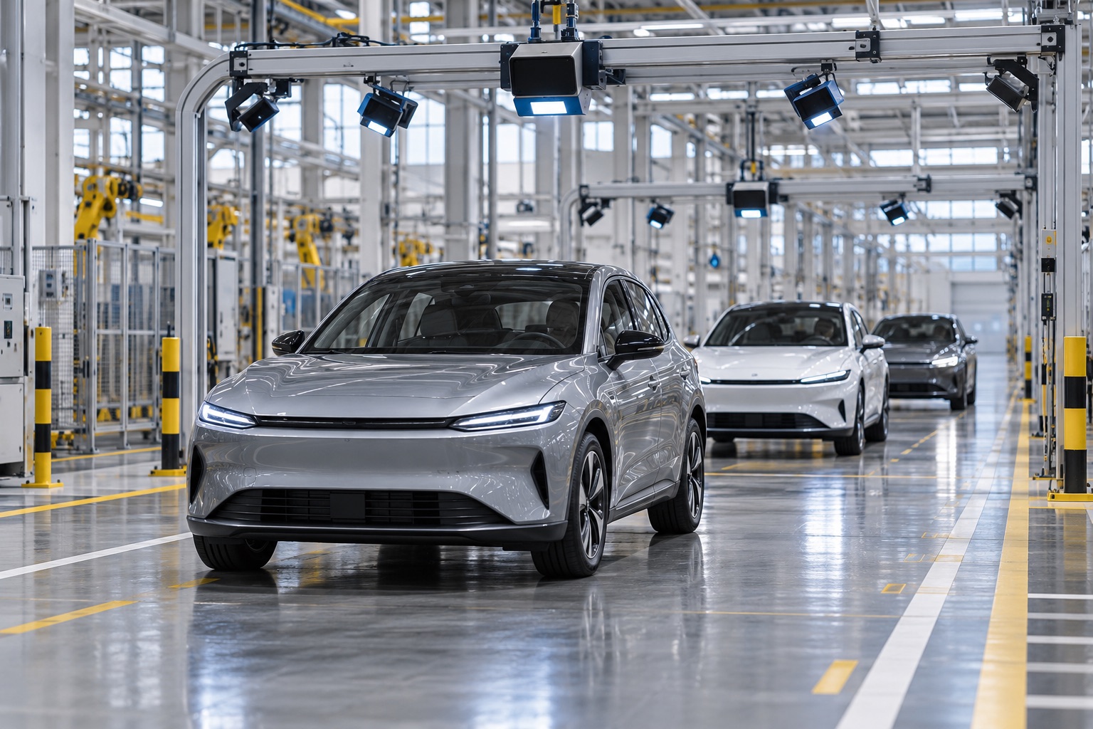Conceptual driverless vehicle movement inside a factory; not a BMW facility or vehicle photograph